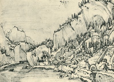 Vista de Sarmingstein no Danúbio, 1511, 1943. de Albrecht Altdorfer
