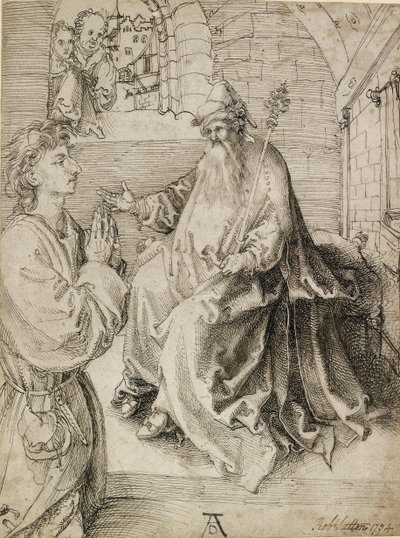 Um jovem ajoelhado diante de um Potentado, c1490s de Albrecht Dürer