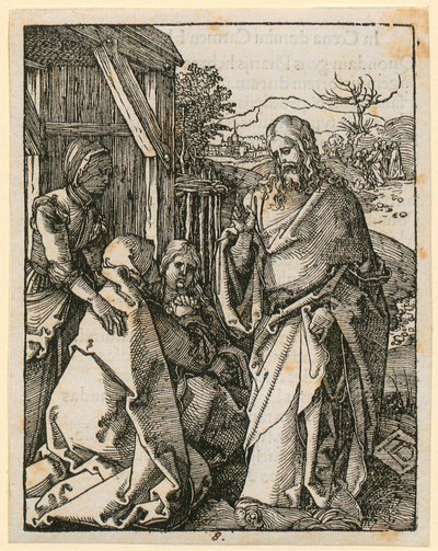Despedida de Cristo da sua mãe, prancha 8 da série «Pequena Paixão em xilogravura» de Albrecht Dürer