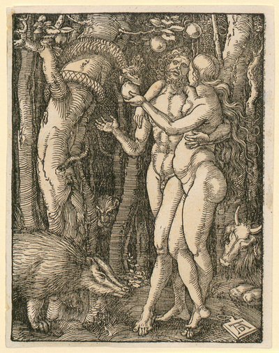 Adão e Eva, prancha 2 da série "Pequena Paixão em xilogravura" de Albrecht Dürer