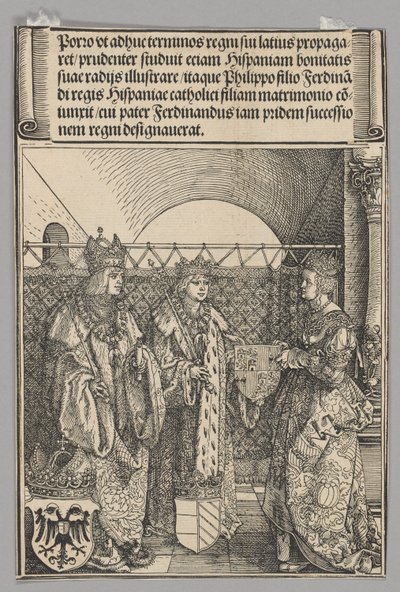 Noivado de Phillipp com Johanna, placa 15 de Cenas Históricas da Vida do Imperador Maximiliano I do Arco do Triunfo de Albrecht Dürer