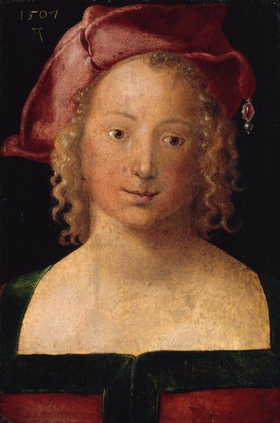 Retrato de uma rapariga com uma boina vermelha de Albrecht Dürer