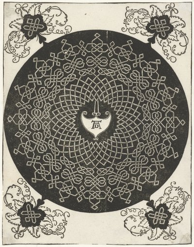 Exemplo de bordado com escudo em forma de coração de Albrecht Dürer