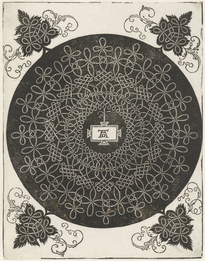 Exemplo de bordado com escudo retangular de Albrecht Dürer