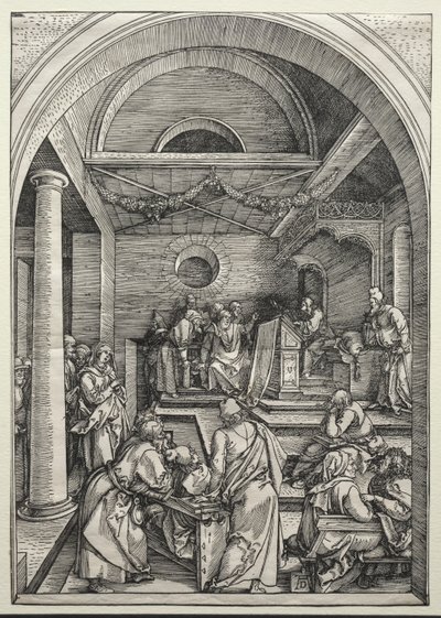 Cristo discutindo com os médicos, c. 1503-1504. de Albrecht Dürer