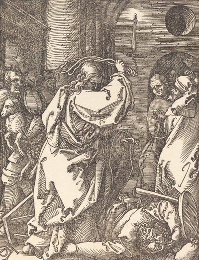 Cristo expulsando os agiotas do templo, provavelmente c. 15091510. de Albrecht Dürer