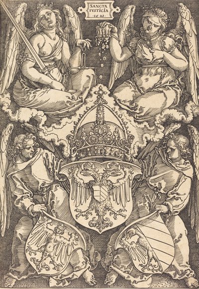 Brasão do Império Alemão e Cidade de Nuremberg, 1521. de Albrecht Dürer