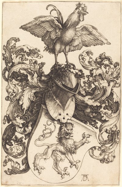 Brasão com um leão e um galo de Albrecht Dürer