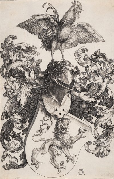 Brasão com um leão e um galo de Albrecht Dürer