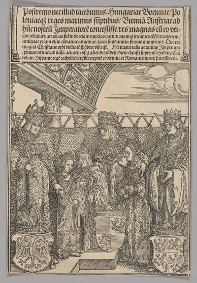 Congresso e noivado duplo em Viena, placa 23 de Cenas Históricas da Vida do Imperador Maximiliano I do Arco do Triunfo de Albrecht Dürer
