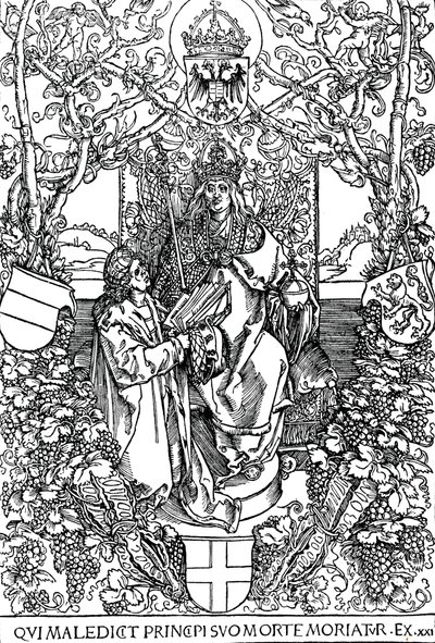 Conrad Celtis apresenta seu livro quatro livros adora Maximilian 1 de 1502 1906 de Albrecht Dürer