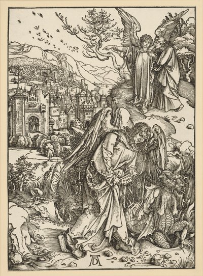 O anjo lança o dragão no abismo e encerra-o nele (Apocalipse) de Albrecht Dürer