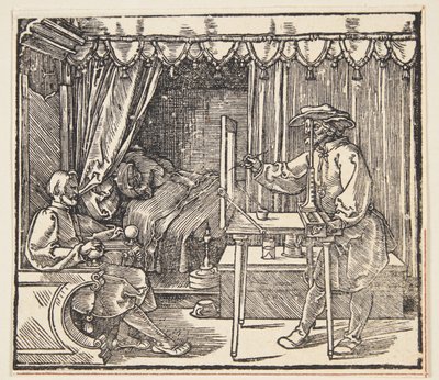 Desenhista desenhando um retrato de Albrecht Dürer