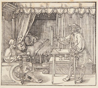 Desenhista desenhando um retrato de Albrecht Dürer