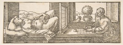 Desenhista fazendo um desenho em perspectiva de uma mulher reclinada, ca. 1600 de Albrecht Dürer