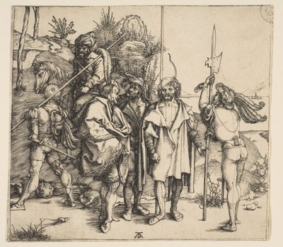 Cinco soldados de infantaria e um turco montado, ca. 1495 de Albrecht Dürer