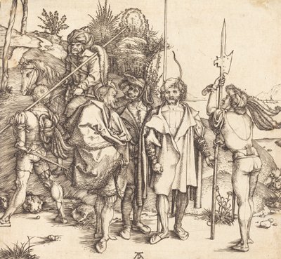 Cinco soldados e um turco a cavalo, 14951496. de Albrecht Dürer