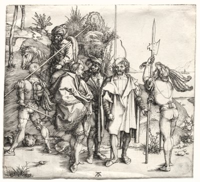 Cinco soldados e um turco a cavalo, provavelmente 1496. de Albrecht Dürer