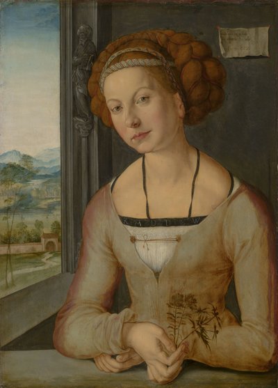Alemão: Retrato da chamada Fürlegerin com cabelo entrançado Retrato de Katharina Frey ou Fürleger de Albrecht Dürer