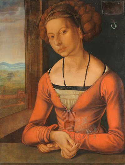 Alemão: Bildnis einer Frau Fürleger mit geflochtenem Haar Retrato de uma mulher jovem com cabelo entrançado de Albrecht Dürer