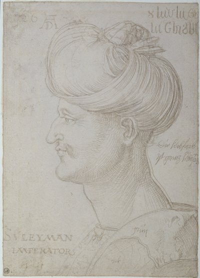 Cabeça de Suleyman, o Magnífico (1494-1566) 1526 (silverpoint no papel) de Albrecht Dürer