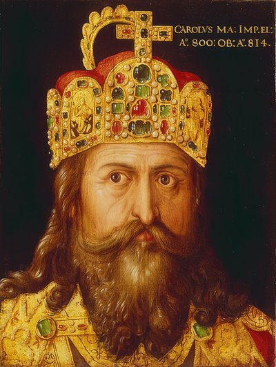 Retrato ideal do imperador Carlos Magno em coroação com a coroa imperial. Nuremberg, 1517 de Albrecht Dürer