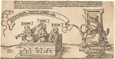 Justiça, verdade e razão no tronco com o juiz sentado e a piedade adormecida de Albrecht Dürer