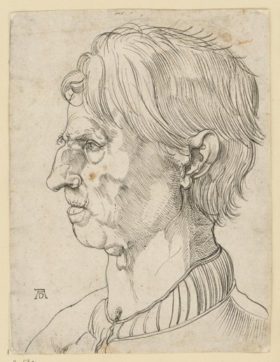 Cabeça de um homem mais velho sem barba, de perfil para a esquerda de Albrecht Dürer