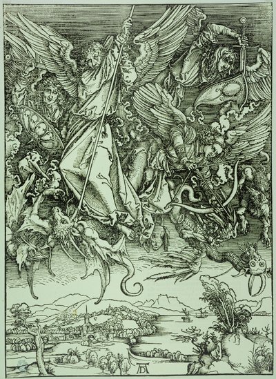 O Apocalipse (Edição latina): São Miguel a derrotar o Dragão (Bartsch 72) de Albrecht Dürer