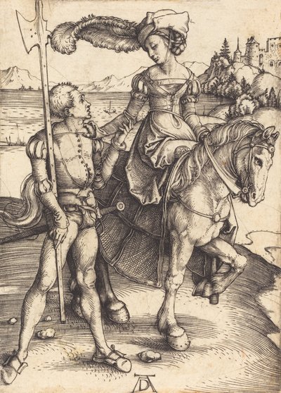 Dama a Cavalo e o Lansquenet, c. 1497. de Albrecht Dürer