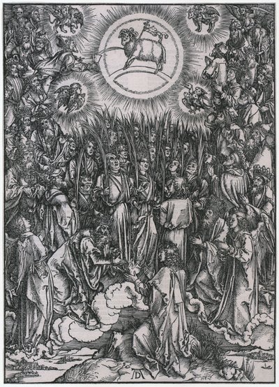 Hino de louvor dos Eleitos no Céu / Adoração do Cordeiro, Figura XII, folha 14 da série «O Apocalipse» de Albrecht Dürer