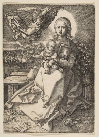 A Virgem Coroada por um Anjo de Albrecht Dürer