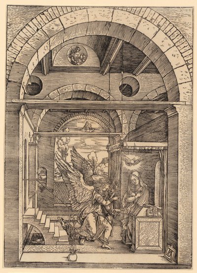 A Anunciação de Maria, folha 8 da série «A Vida de Maria» de Albrecht Dürer