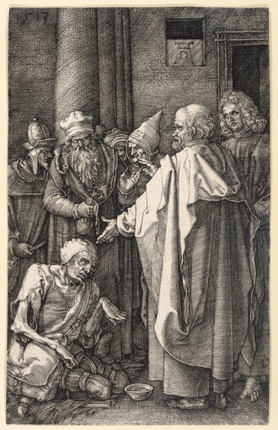 Pedro e João curando um mendigo coxo no templo (Paixão gravada) de Albrecht Dürer