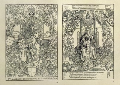 Filosofia e um imperador de Habsburgo, de quatro amor pelos livros ", escrito por Konrad Celtis de Nuremberg de 1502 de Albrecht Dürer