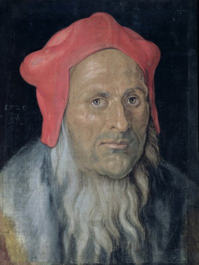 Retrato de um homem de barba em um chapéu vermelho, 1520 de Albrecht Dürer
