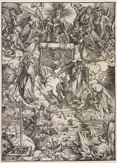Revelação de São João: Sete Anjos com Trombetas, 1511. de Albrecht Dürer
