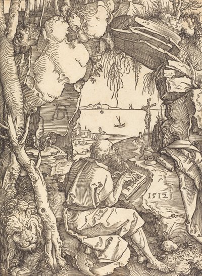 São Jerônimo em uma caverna, 1512. de Albrecht Dürer