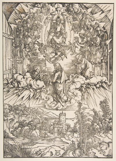 São João diante de Deus e dos Anciãos, de The Apocalypse, ca. 1496 de Albrecht Dürer