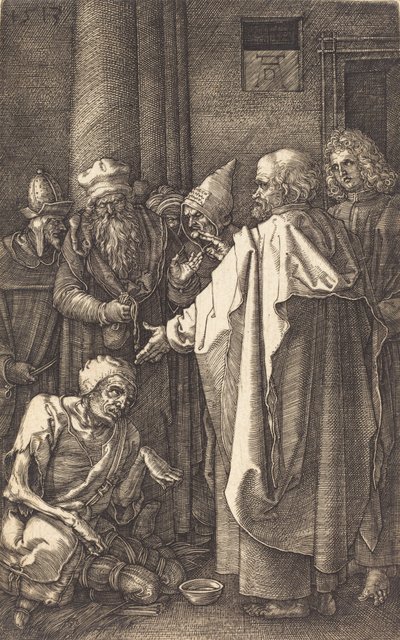 São Pedro e São João curando um aleijado no portão do templo, 1513. de Albrecht Dürer