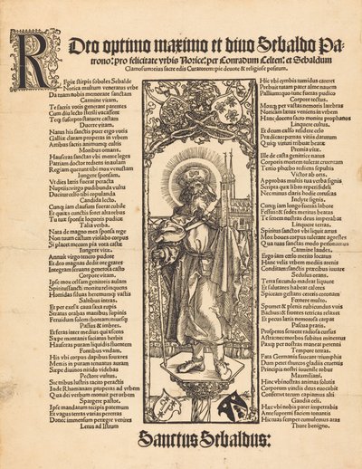 São Sebaldo de pé em uma coluna, c. 1501. de Albrecht Dürer