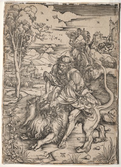 Sansão matando o leão, c. 1496-1497. de Albrecht Dürer