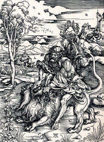 Sansão Rending the Lion, 1497 1906 de Albrecht Dürer