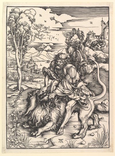 Sansão Rasgando o Leão, c. 1497-98. de Albrecht Dürer