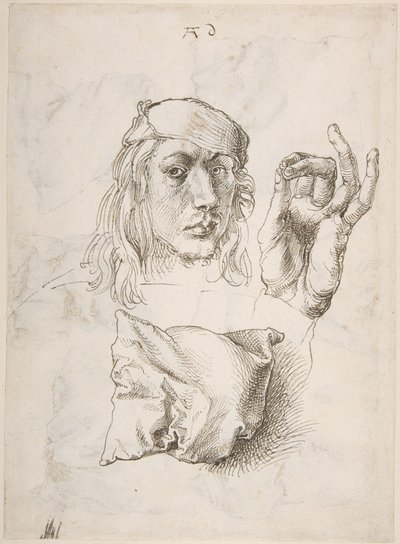 Autorretrato, Estudo de uma mão e de uma almofada de Albrecht Dürer