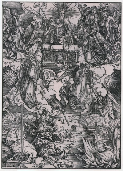 Sete anjos com trombetas, figura VI, prancha 8 da série «O Apocalipse» de Albrecht Dürer