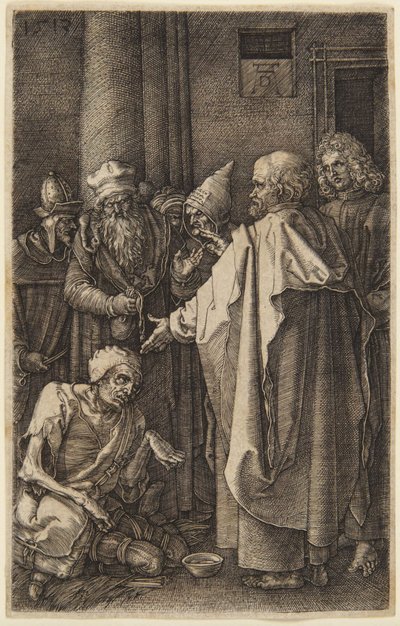 São Pedro e São João curando o aleijado (n.º 16 da Paixão gravada) de Albrecht Dürer