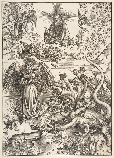 A mulher apocalíptica, da série Apocalypse, 1511. de Albrecht Dürer