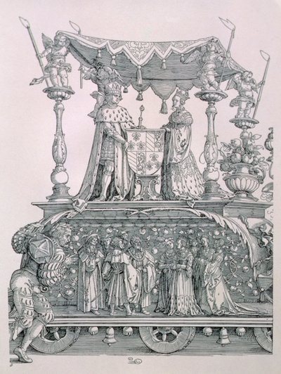 O Casamento da Borgonha ou a Procissão Triunfal do Imperador Maximiliano I da Alemanha (1459-1519) mostrando o carro de casamento de Maximiliano e Maria da Borgonha (1458-82), pub. 1526 (detalhe de Albrecht Dürer