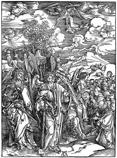 Os quatro anjos segurando os ventos, 1498, 1936 de Albrecht Dürer